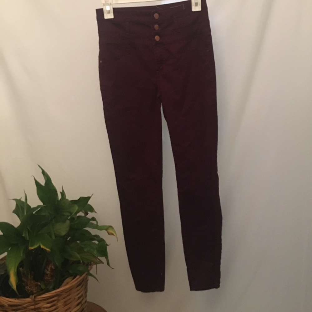 high waisted maroon skinny jeans